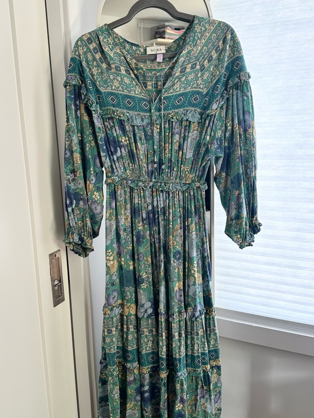 Aura Teal Floral Tiered Maxi Dress